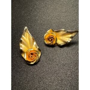 Vintage Bond Boyd Sterling Vermeil Flower/Leaf Screw Back Earrings